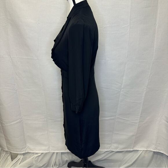 Club Monaco Black Silk Ruffle Shirt Dress - Size 0 - Picture 5 of 14
